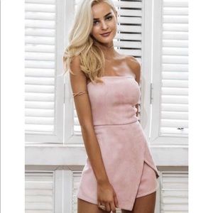 Block Trend pink suede cross front romper S